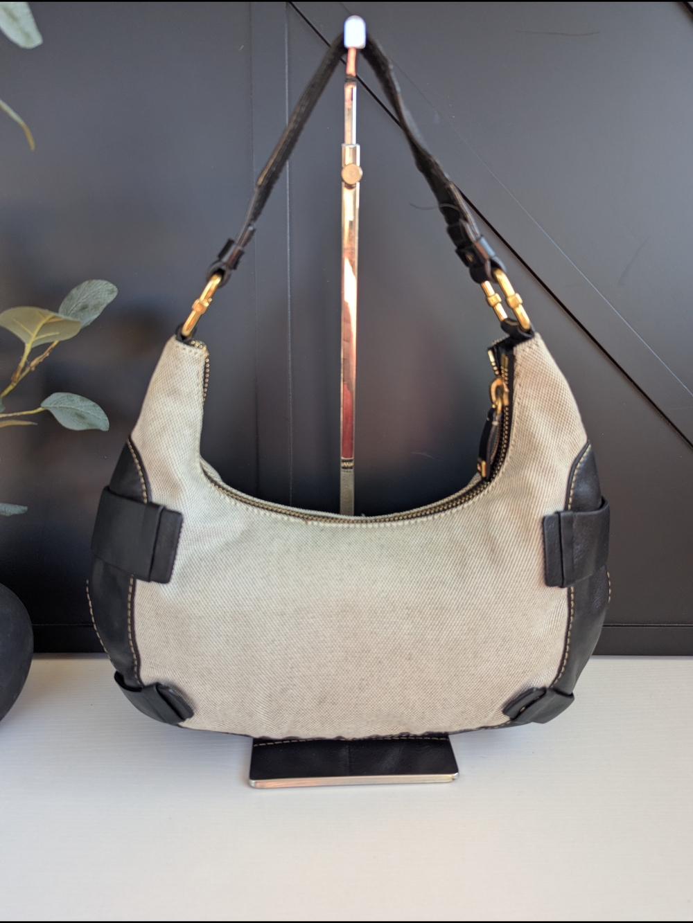 vintage Michael Kors Yacht Club canvas and leather buckle hobo bag. - Picture 4 of 10